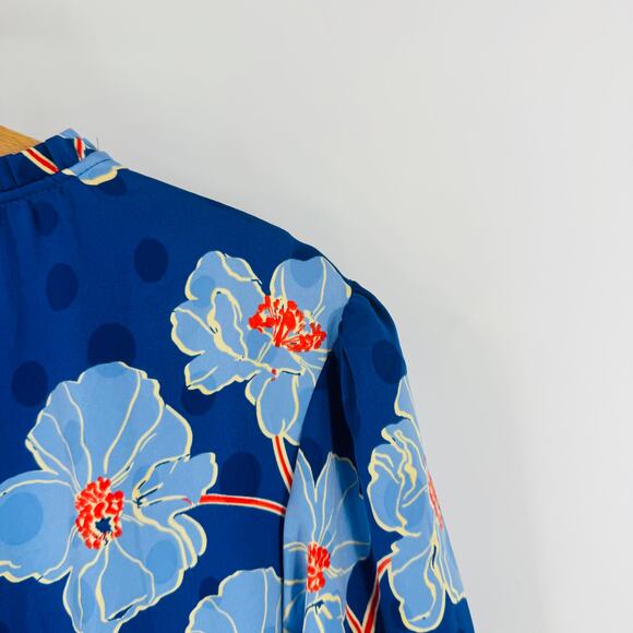 Draper James Blue Floral Tiered Long Sleeve Dress Size XL Romantic Bold - Picture 8 of 11